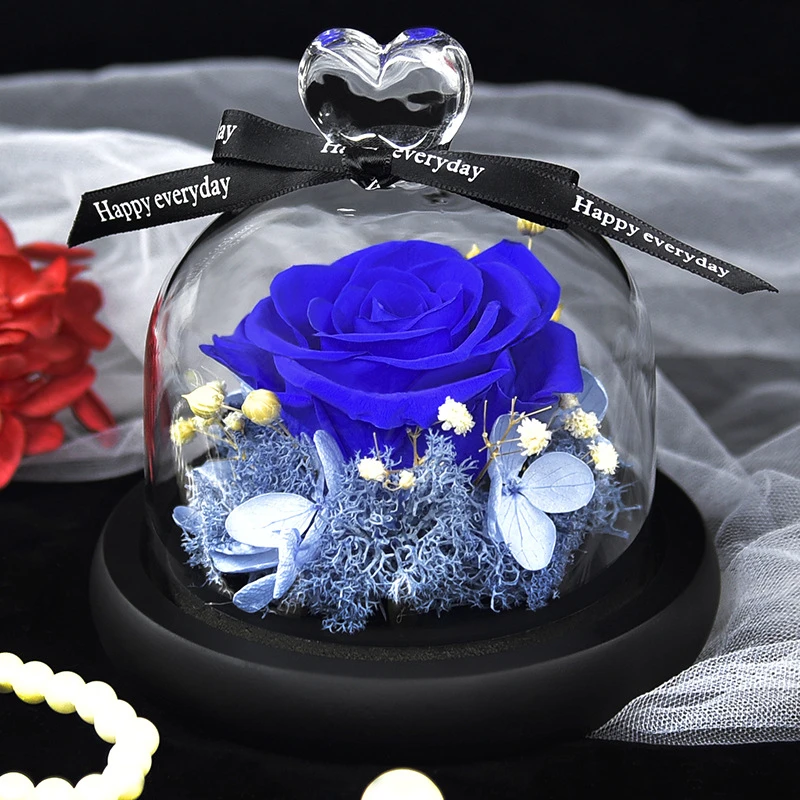 

Exclusive Rose In Glass Dome with Lights Eternal Rose Beauty and The Beast Preserved Rose Valentines Day Gift Wedding Decoration