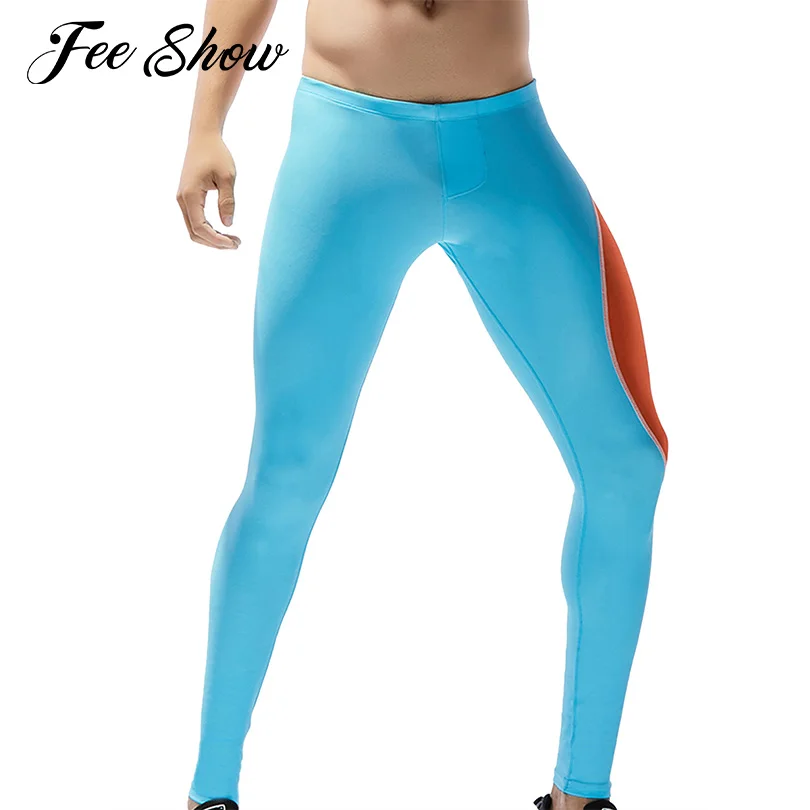 

Mens Color Block Low Rise Leggings Pencil Pants Elastic Waistband Stretchy Skinny Pants for Man Fitness Running Surfing Swimming