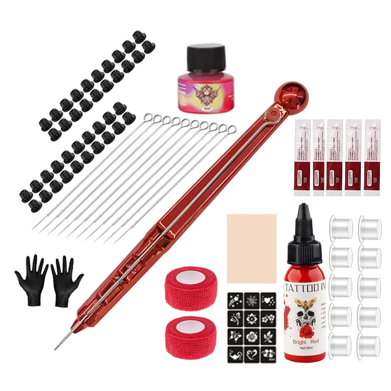 

Sdotter 3D Hand Poke Stick and Poke Tattoo Kit DIY Tattoo Ink Gloves Ink Cup Tattoo Needles Set 3RL Needles Tattoo Tools