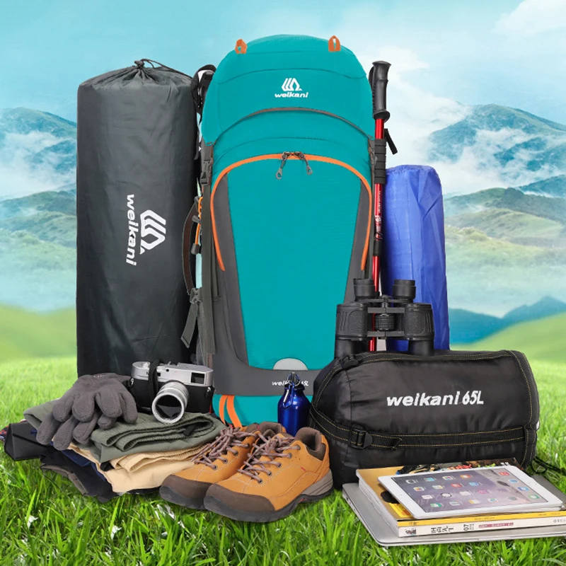 New 65L Mountaineering Bag Women Outdoor Sports Travel Rucksack Men Nylon Hiking Camping Backpack with Rain Cover