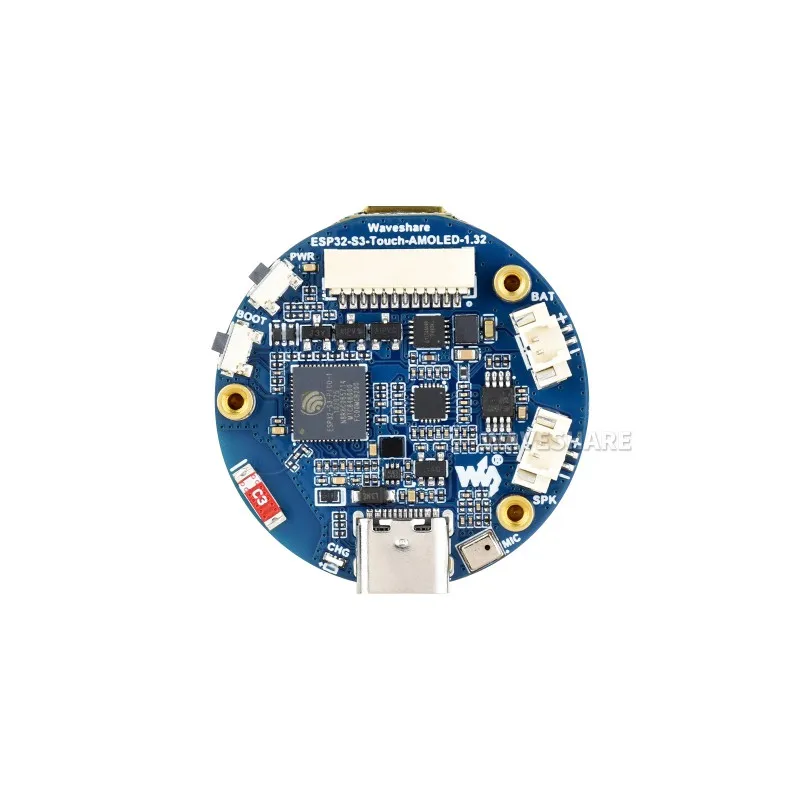 Фото Плата разработки ESP32-S3 с круглым сенсорным AMOLED-дисплеем 1,32 дюйма, 466*466 пикселей, интерфейс QSPI, поддержка Wi-Fi и Bluetooth 5 №5