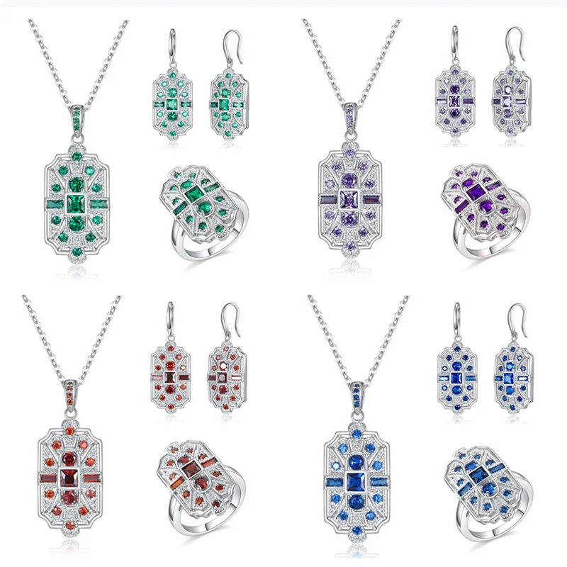 

3 Pcs/set New Arrival Hearts & Arrows Earrings Necklace Ring Set for Women Engagement Party Jewelry