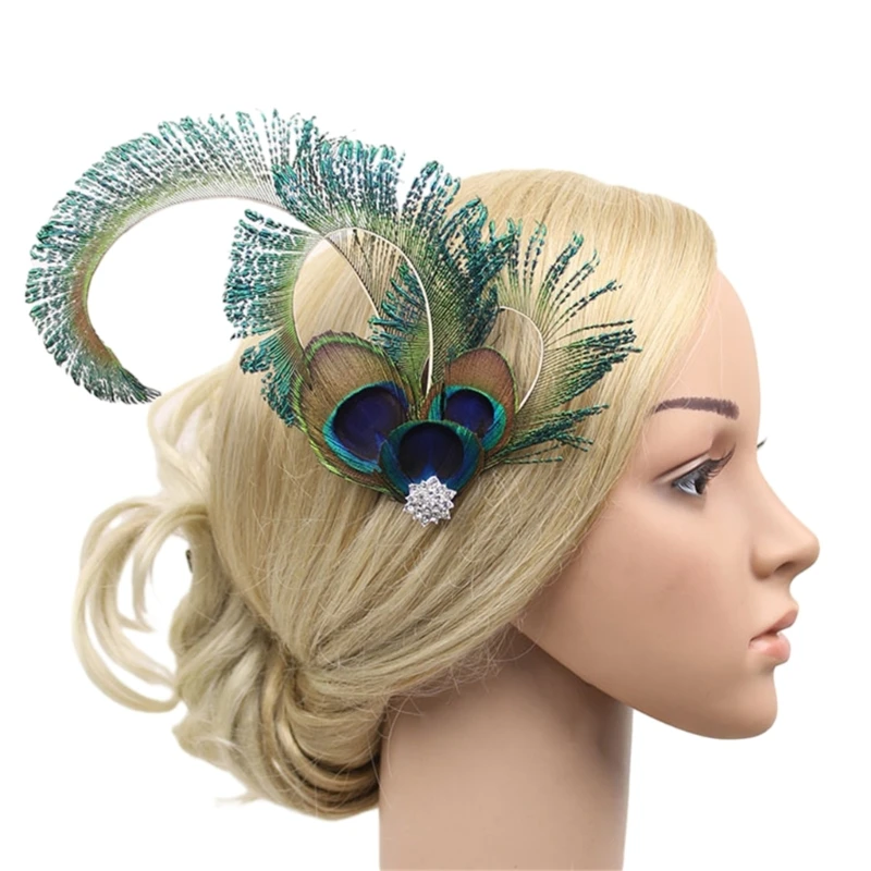 

TeaParty Headdress Cocktail Party Feather Hair Clip Female Fascinator Hairpin D5QB