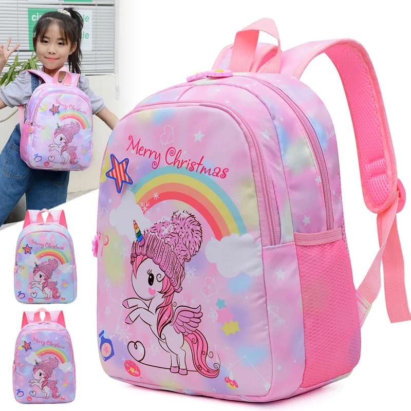 New Children's Korean Version Cartoon Lovely Unicorn Rainbow Kindergarten Nylon Backpacks for Girls and Boys Large Capacity