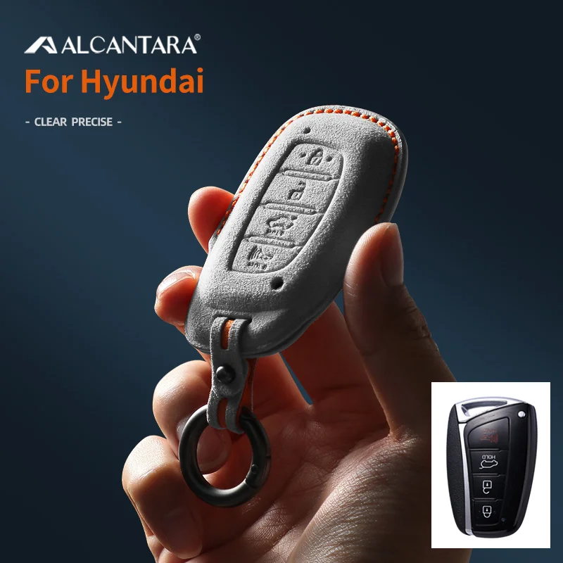 

Alcantara Suede Car Fob Key Case Cover Holder for Hyundai KONA KAUAI Solaris Azera Elantra Grandeur IG Accent Santa Fe Accessory