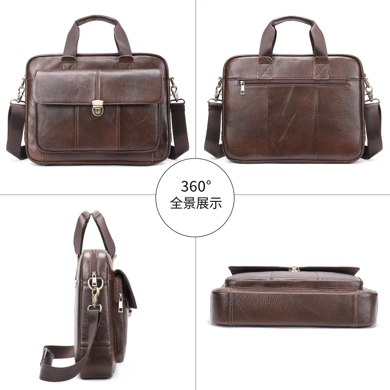 100% genuine leather men's fashion retro business bag portable briefcase large-capacity first layer leather computer men's bag