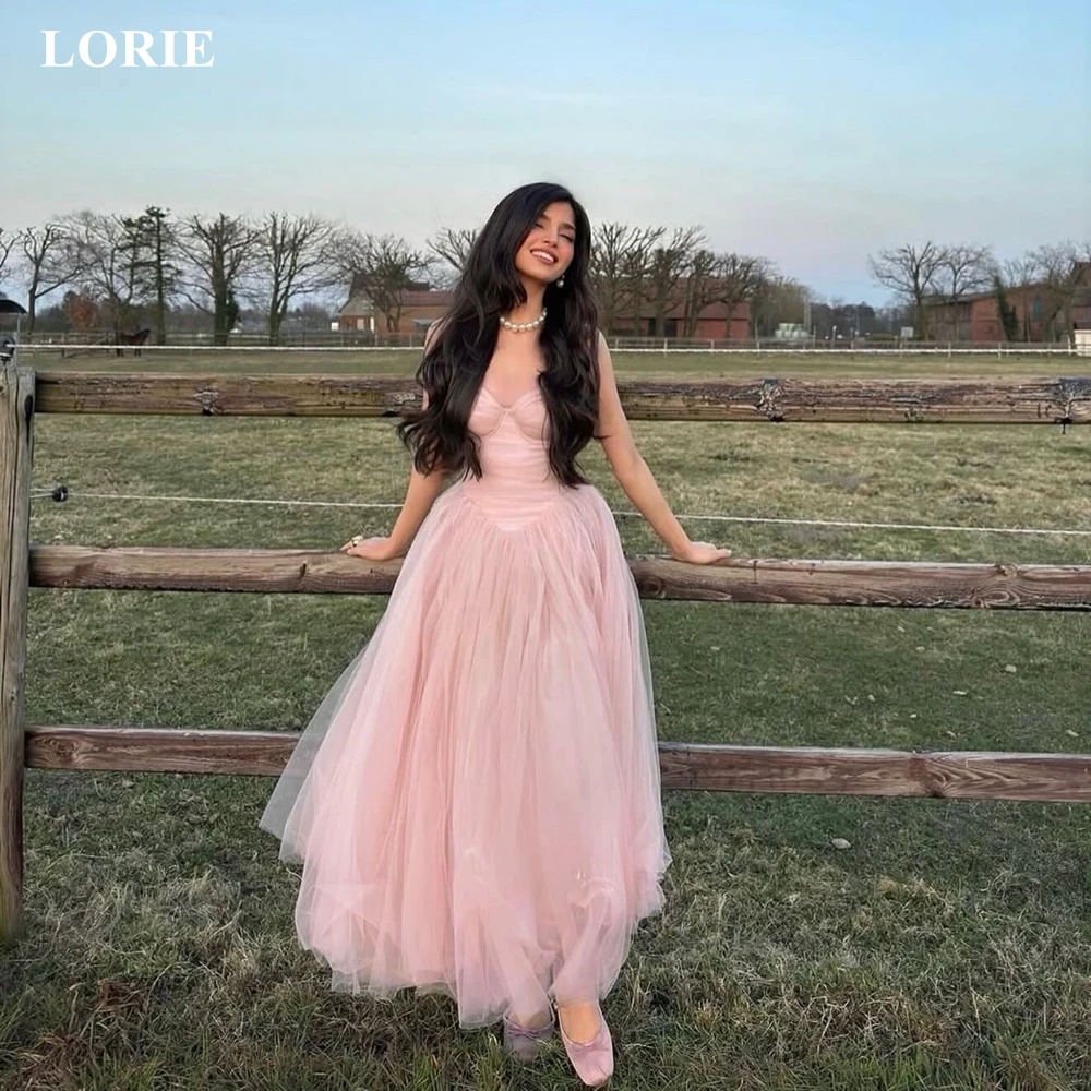 Фото Очаровательное вечернее платье LORIE из тюля с плиссированными бретелями-спагетти, женское платье с завышенной талией, А-силуэт, для выпускного вечера, на заказ №1
