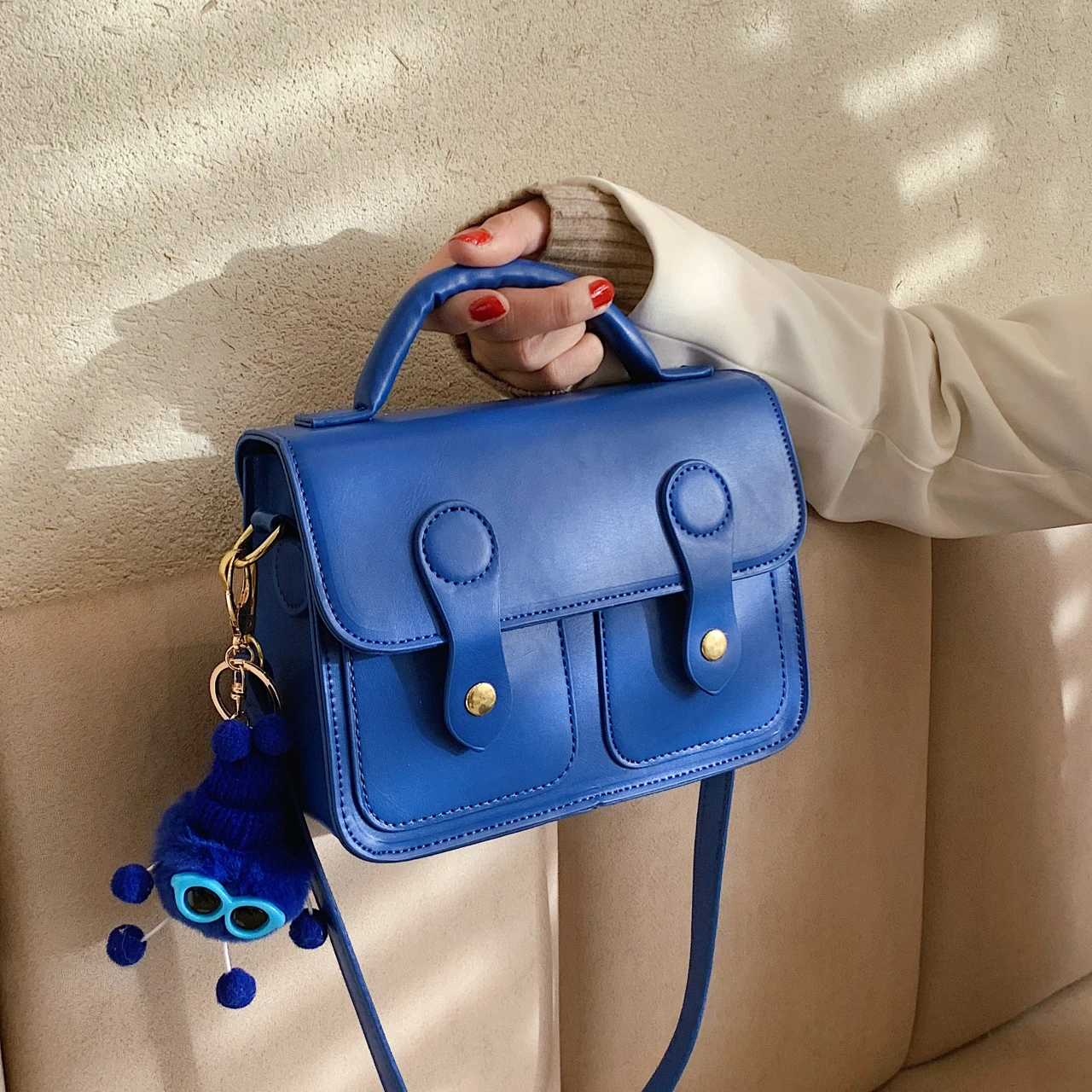 

Korean Preppy Style High Quality PU Leather Handbag Macaron Color Student Briefcase Uniform Bag Female Shoulder Messenger Bag