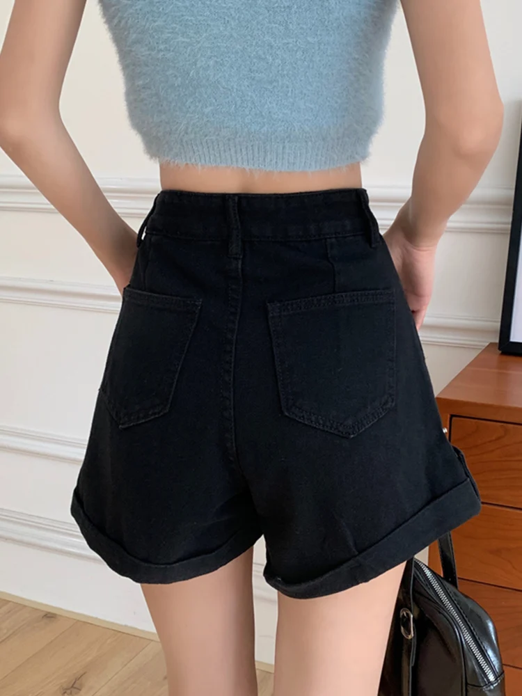 Streetwear Women High Waist Wide Leg Blue Denim Shorts Spring Summer Female Loose Retro Jeans Shorts Bottoms