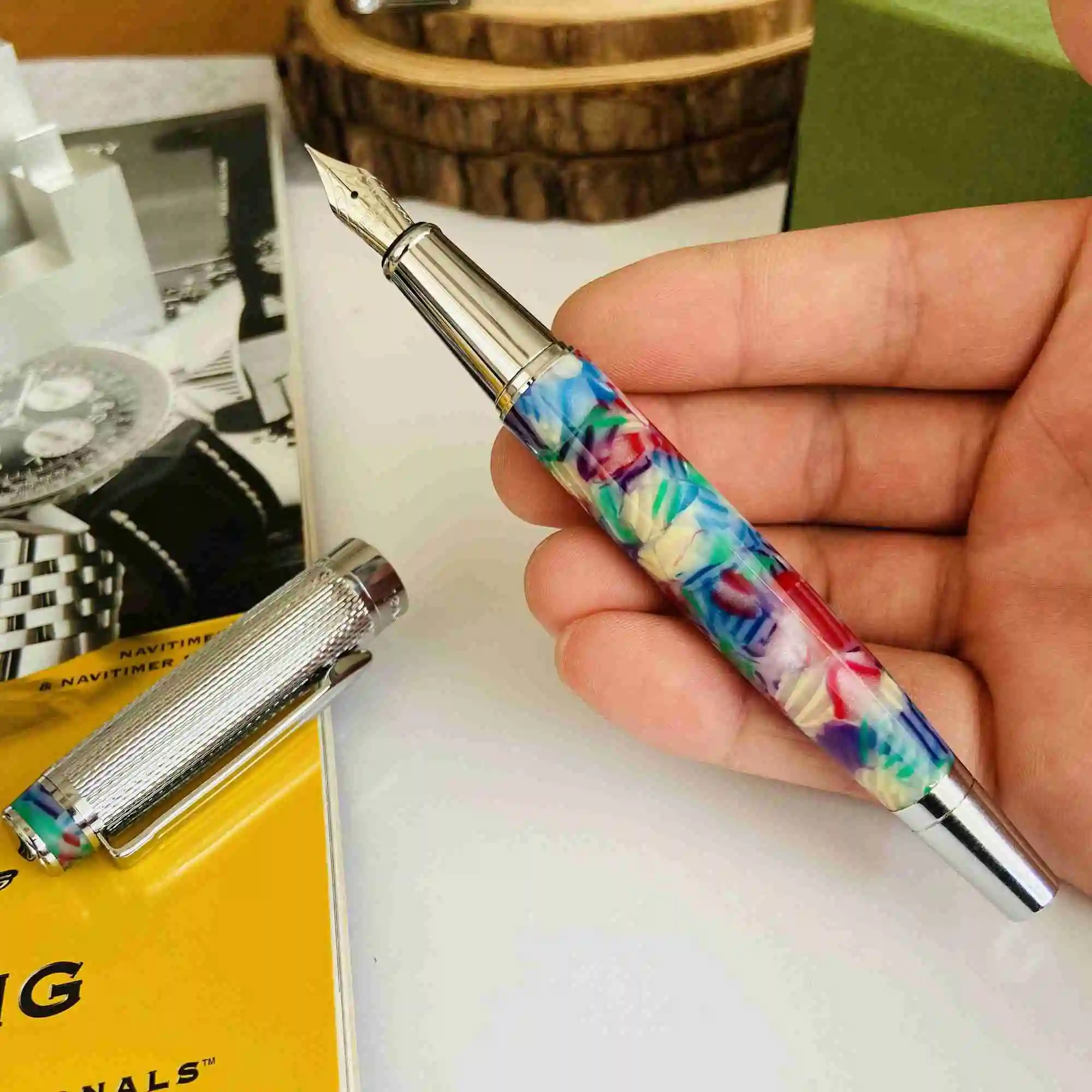 Rainbow Sugar Resin Fountain Pen Fragment Resin Fusion Texture Office Business Pen