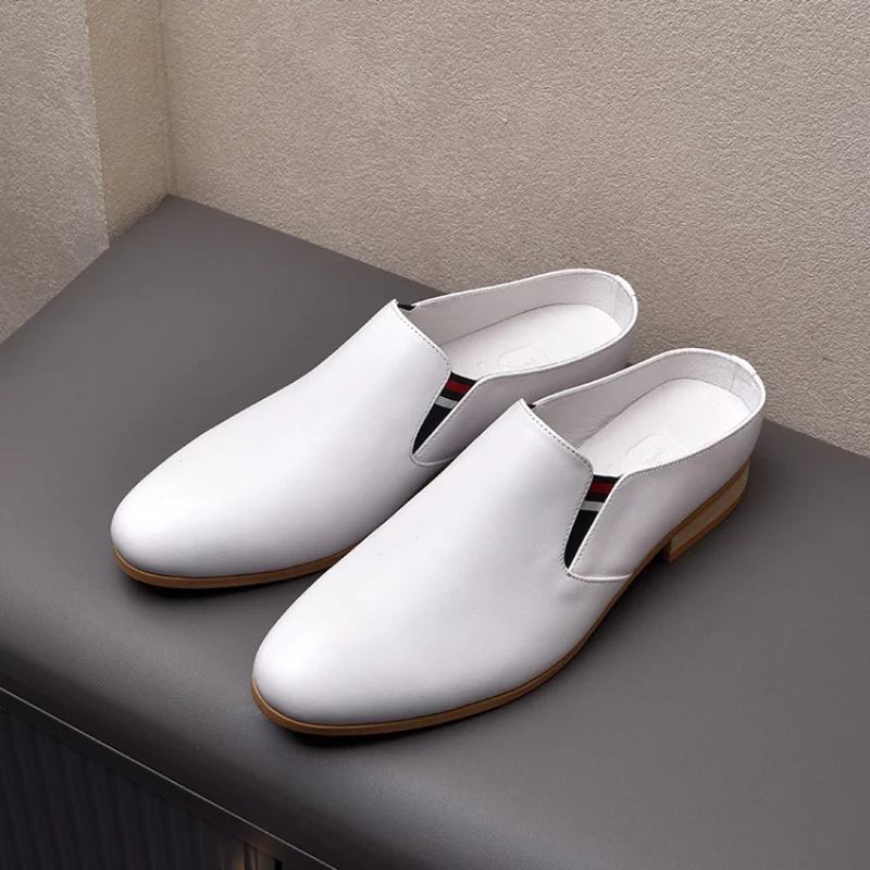 

Босоножки мужские кожаные, роскошные дизайнерские полуботинки из натуральной кожи, белые, летняя обувь для вечеринок, 2023