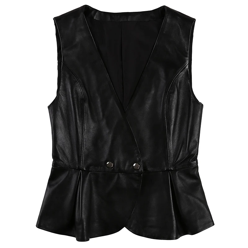 Leather Vest Waistcoat Women's Spring Autumn Short Sheepskin Tops Genuine Slim Sleeveless Vest Women's Small Outer Wear