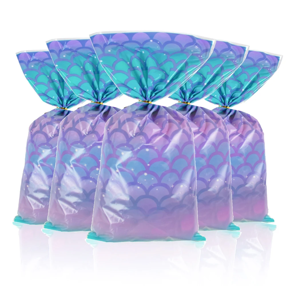 

100Pcs Mermaid Party Favor Bags Candy Cookie Packaging Bag Mermaid Tail Baking Bag Snack Bag Girls Baby Shower Birthday Supplies