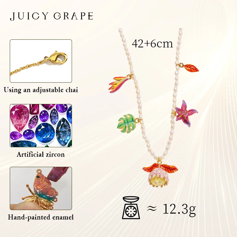 Женское Ожерелье из жемчуга с эмалью и цветами