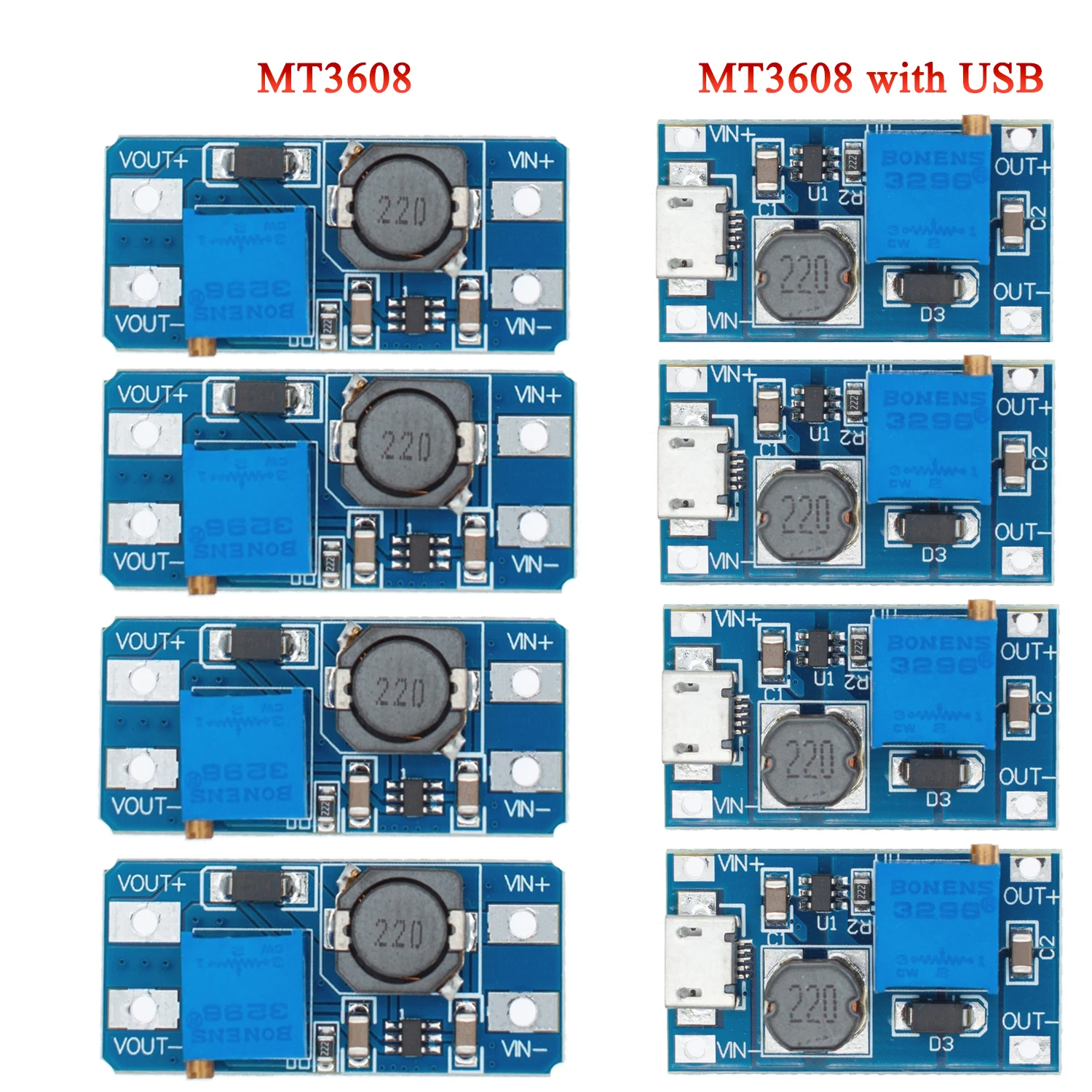 5Pcs MT3608 with Micro USB DC-DC Step Up Boost Module 2V-24V to 5V-28V 2A Output DC Voltage Regulator Adjustable Power Supply