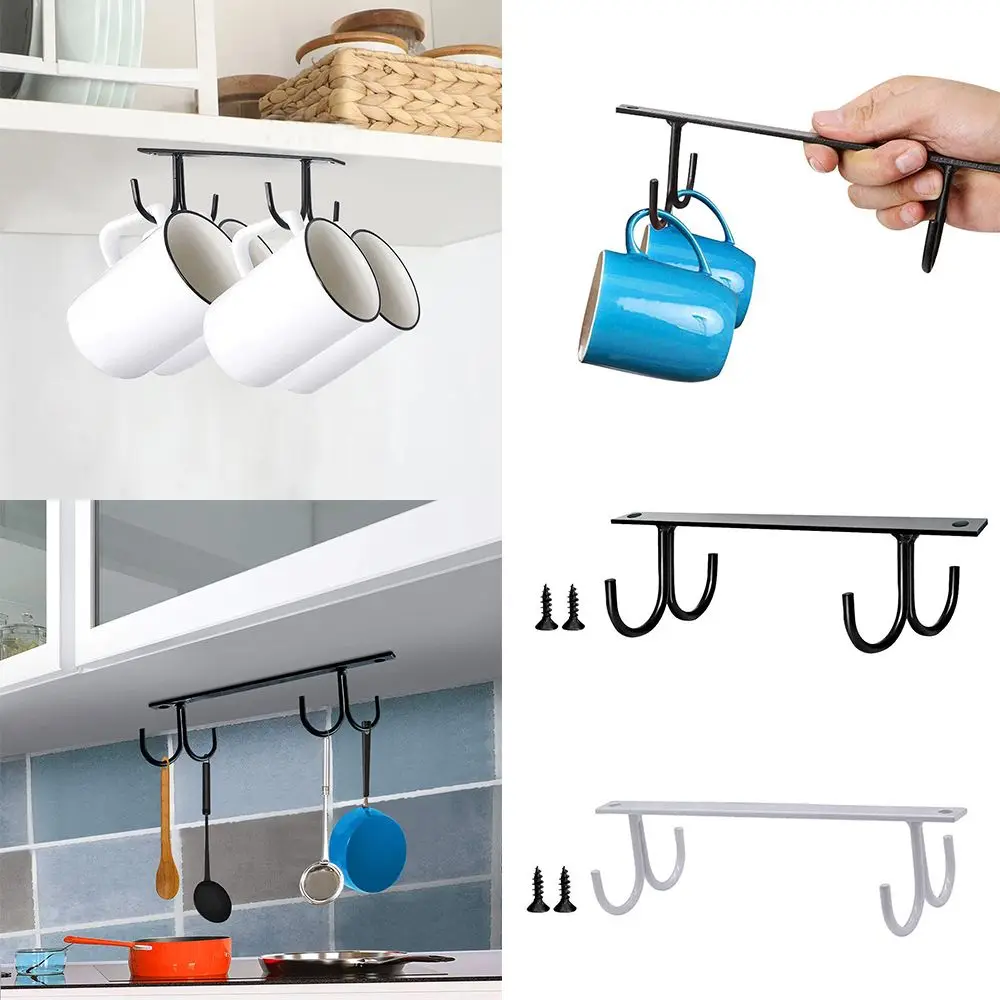

1Pcs Metal Mug Rack Under Cabinet Coffee Cup Holder Cups Rack Drying Hook Kitchen Home Closet Under Shelf Hanging Organizer Hook