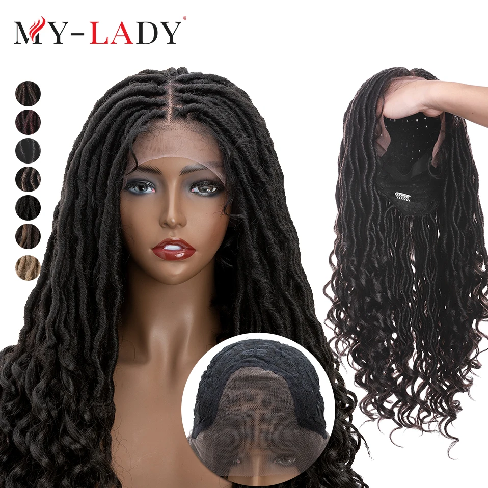 My-Lady Synthetic 25inches Lace Front Wig Frontal Lace Part With Baby Hair Goddess Locs Braided Wigs Hair For Black Woman People