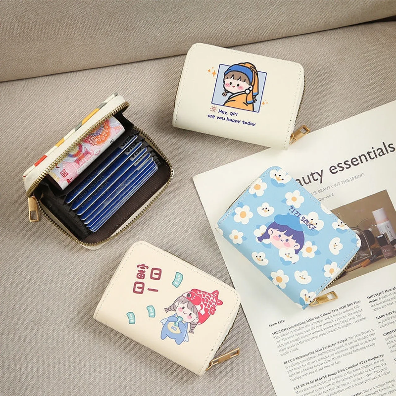 

Cartoon Cute 2022 New Large Capacity Card Holder Wallet PU Leather Female Card Position Zipper Wallet Card Bag Women Coin Purse