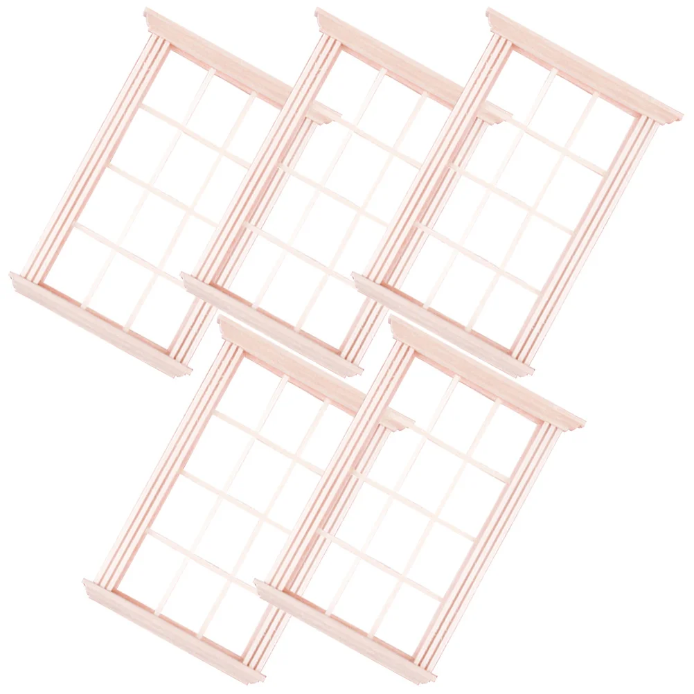 

5 Pcs Mini Dollhouse Window Frame Model Decoration Wood Miniature Windows Shutters Doors Unpainted