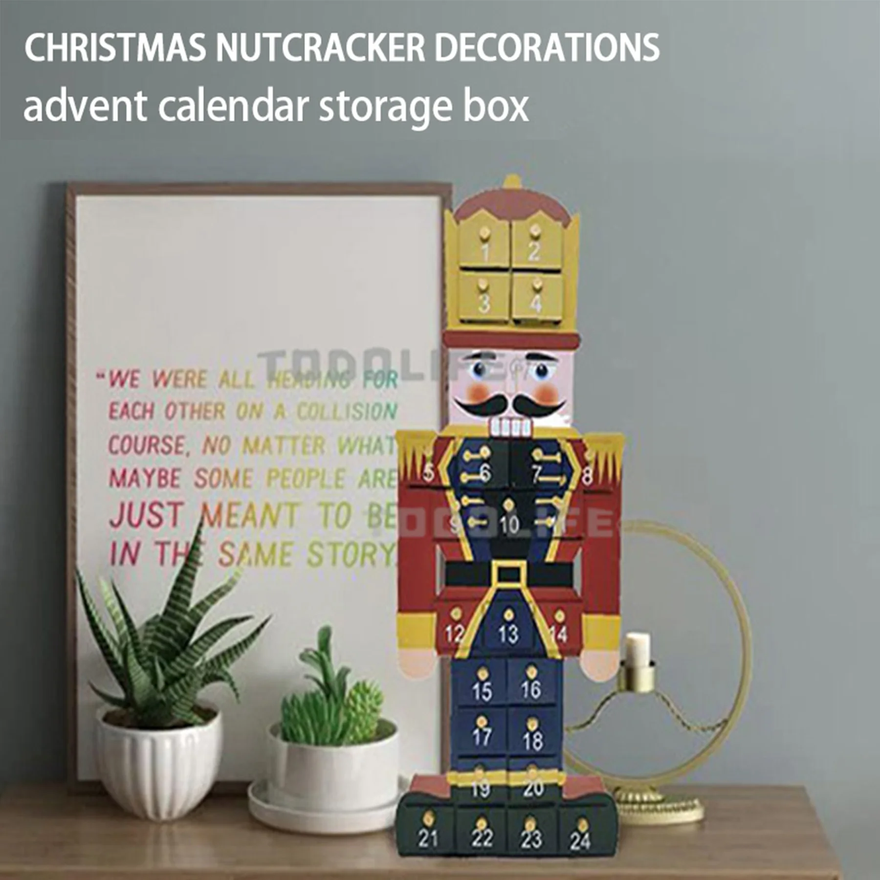 

Christmas Nutcracker Advent Calendar Decorations Storage Box Wooden Interior Festival Ornaments Holiday Traditional Decorative