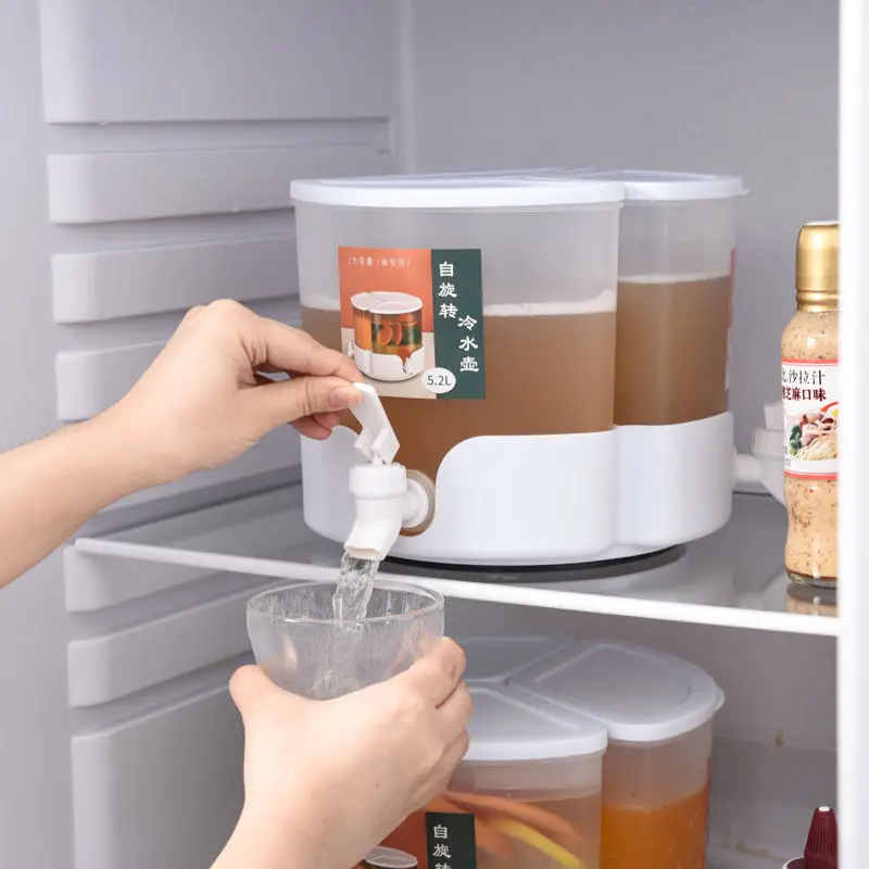 

5200ml Cold Water Jug Household Can Rotate with Faucet Fruit Teapot Kettle Cool Water Bucket Kitchen Drinkware Kettle Pot