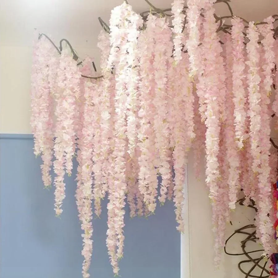 

100CM artificial Cherry blossom vine silk flowers Sakura for party Wedding ceiling decor fake garland arch ivy diy party decor