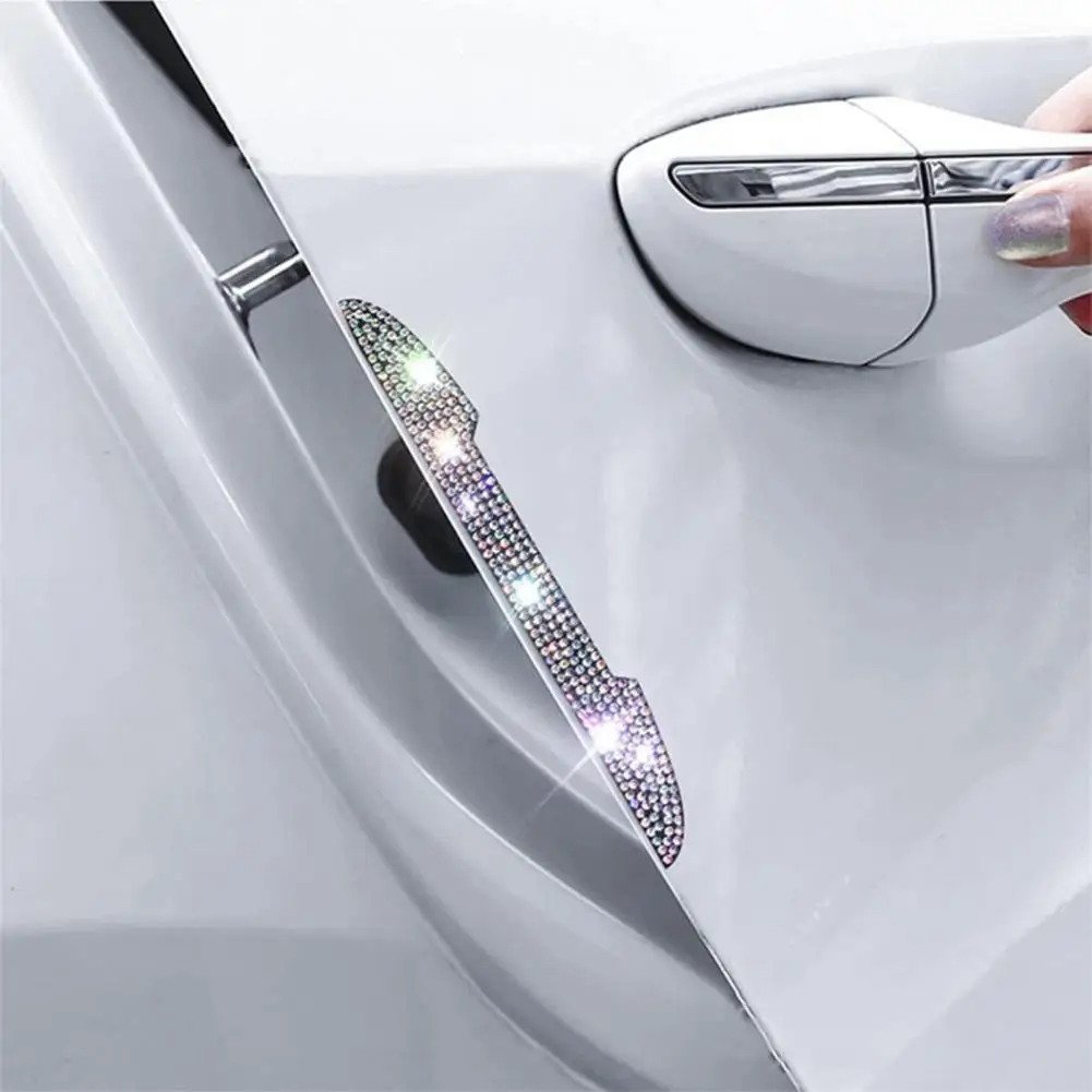 

4Pcs Bumper Strips Shiny Bling Rhinestone Car Door Side Mirror Bumper Protection Strips Bumper Stickers for Vehicle