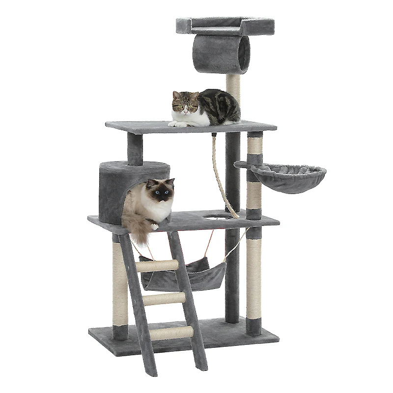 

Cat Tree Luxury Cat Towers with Sisal Columns Cat Hammock Condo Cozy Perches Stable Cat Climbing Frame with Cat Tunnel Ladder