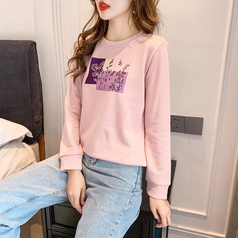 

Four Seasons Women Sweatshirt Cotton Long Sleeve O-neck Korean Fashion Female Clothing Casual Loose Printing Houthion