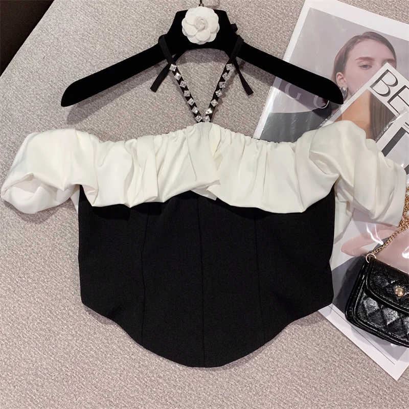 

Лето 2023, Новое поступление, соблазнительная тонкая футболка PREPOMP с воротником-лодочкой и оборками, Женский Топ GK140