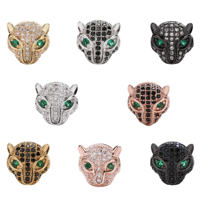

Trendy Leopard Head Cubic Zirconia Charm Beads 11mm For Bracelets Spacer Bead Jewelry Handmade Making