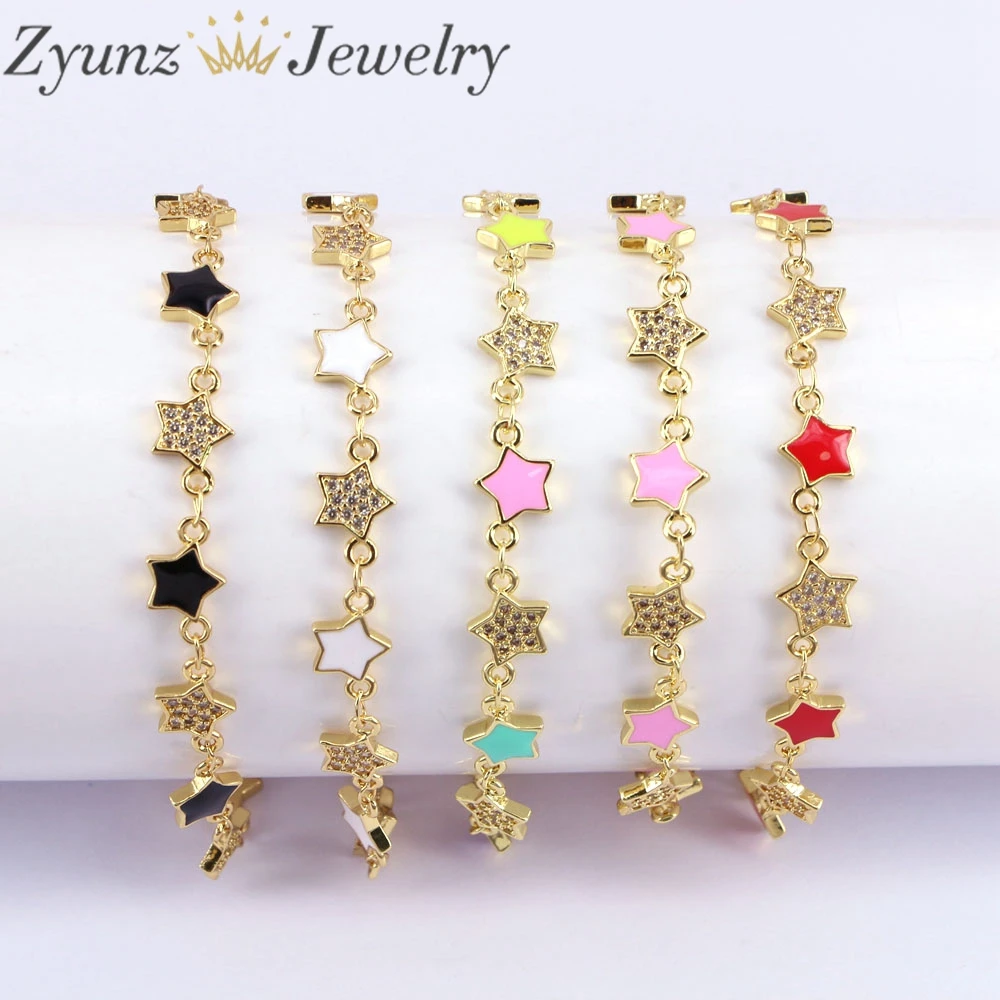 

5 шт., женские браслеты с эмалью и фианитами