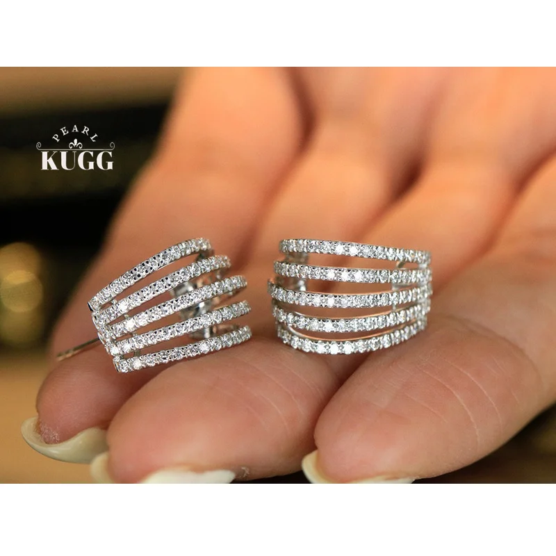 KUGG серьги из 100% белого золота 18 карат женские серьги-гвоздики настоящего