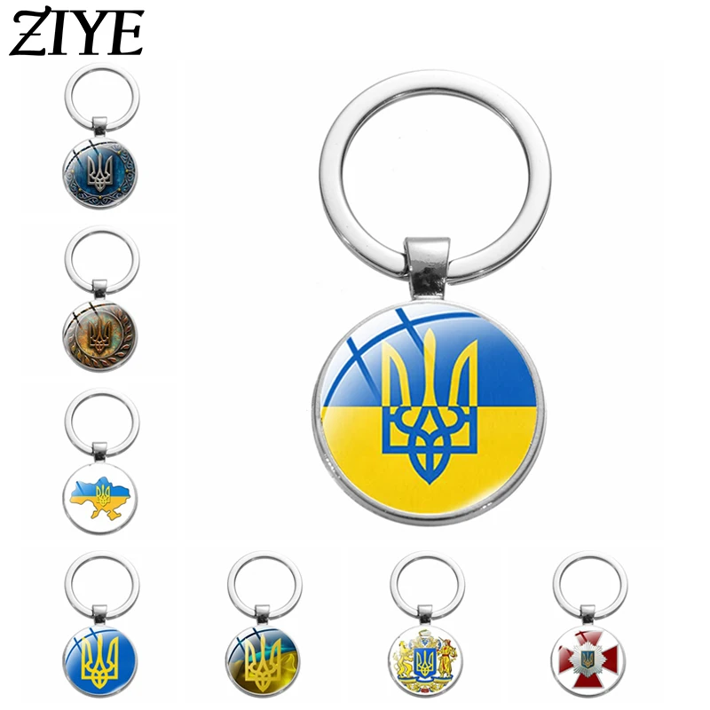 

Tryzub Vintage Rune Pattern Symbol Keychains Handmade Glass Cabochon Alloys Key Rings Badge Bag Car Key Chains Accessories Gifts