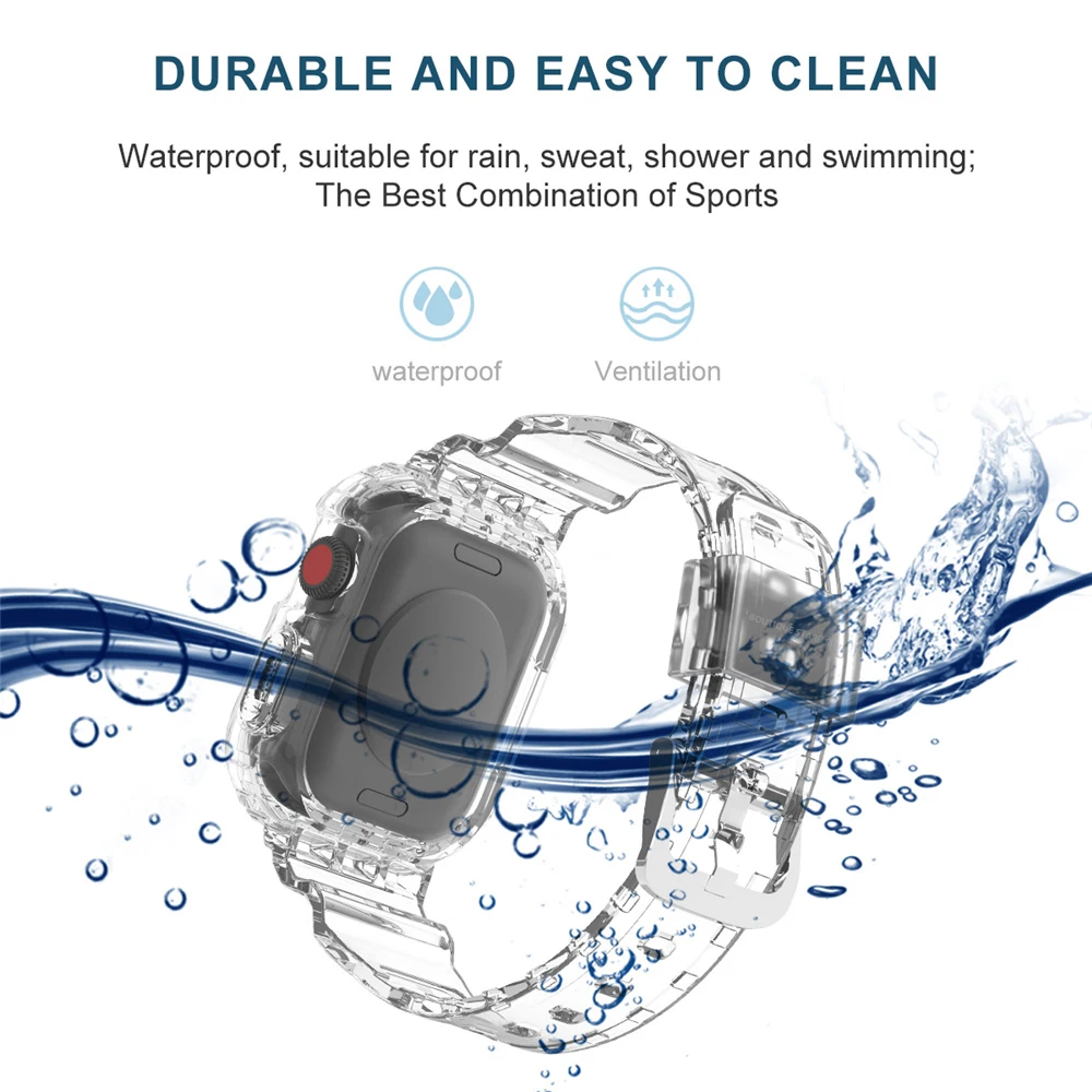 Transparent Glacier Strap+Case for Apple Watch 7 Band Series 41MM 45MM Silicone Bracelets for IWatch 7 Clear Sports Watchband