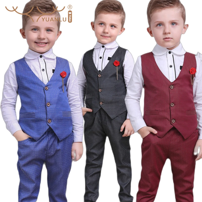 Spring and Autumn Formal Boy's Suit for Prom Party 3 Piece Vest Shirts and Pants Elegant Boy's Wedding Suit 2 to 10 Years New