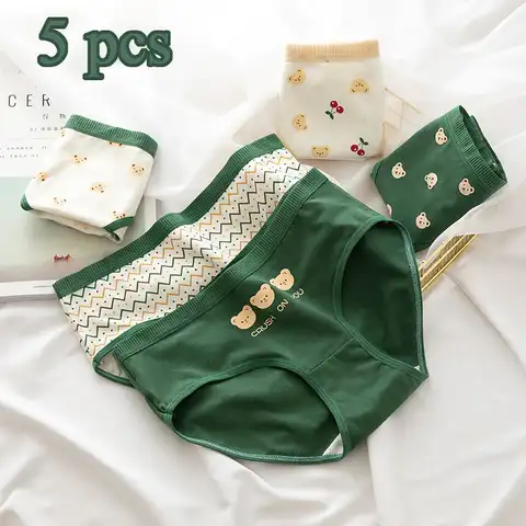 5 Pcs Underwear Panties Women Shorts Panty  Sweet Fresh Breathable Comfortable Girls Cute Briefs Mid Waist Underpants