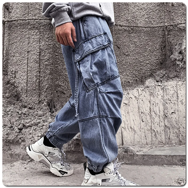 Kenntrice 2022 Men's Denim Pants Spring Hip Hop Jeans Wide Casual Fashion Autumn Pockets Streetwear Male Baggy Trousers For Man