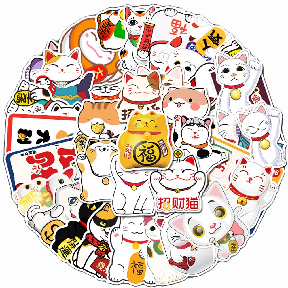 Фото 10/30/50 шт. Kawaii Maneki Neko Luck мультяшный кот наклейки граффити чехол для ноутбука и телефона автомобиль водостойкая милая наклейка детские игрушки №4