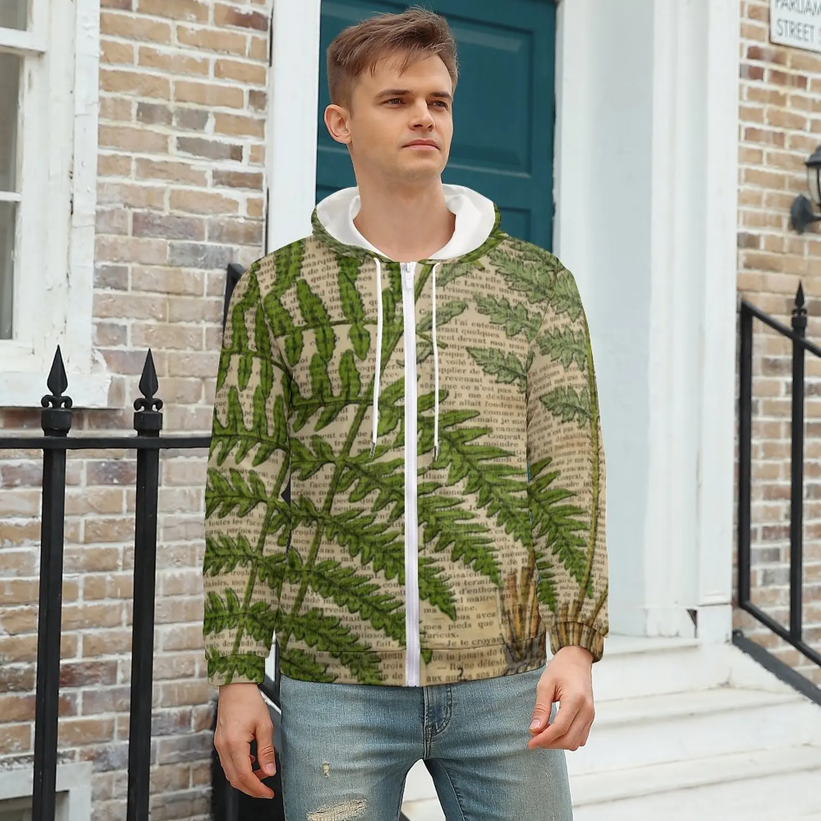 

Vintage Newspaper Casual Hoodies Long Sleeve Fern Leaves Print Hip Hop Pullover Hoodie Winter Street Style Oversize Sweatshirts