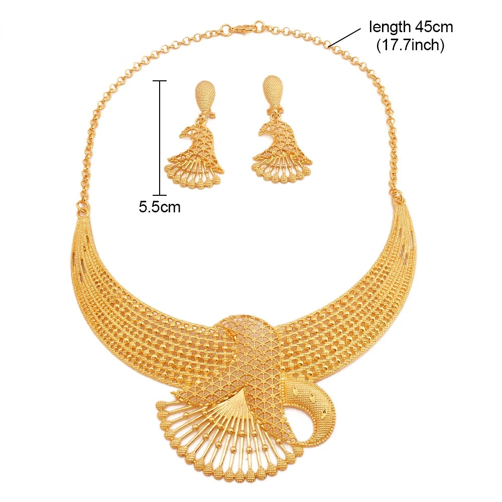 Dubai 24K Gold Jewelry Set Women's Brazilian Bride Wedding Necklace Earrings Two Piece Creative Birthday Gift Set