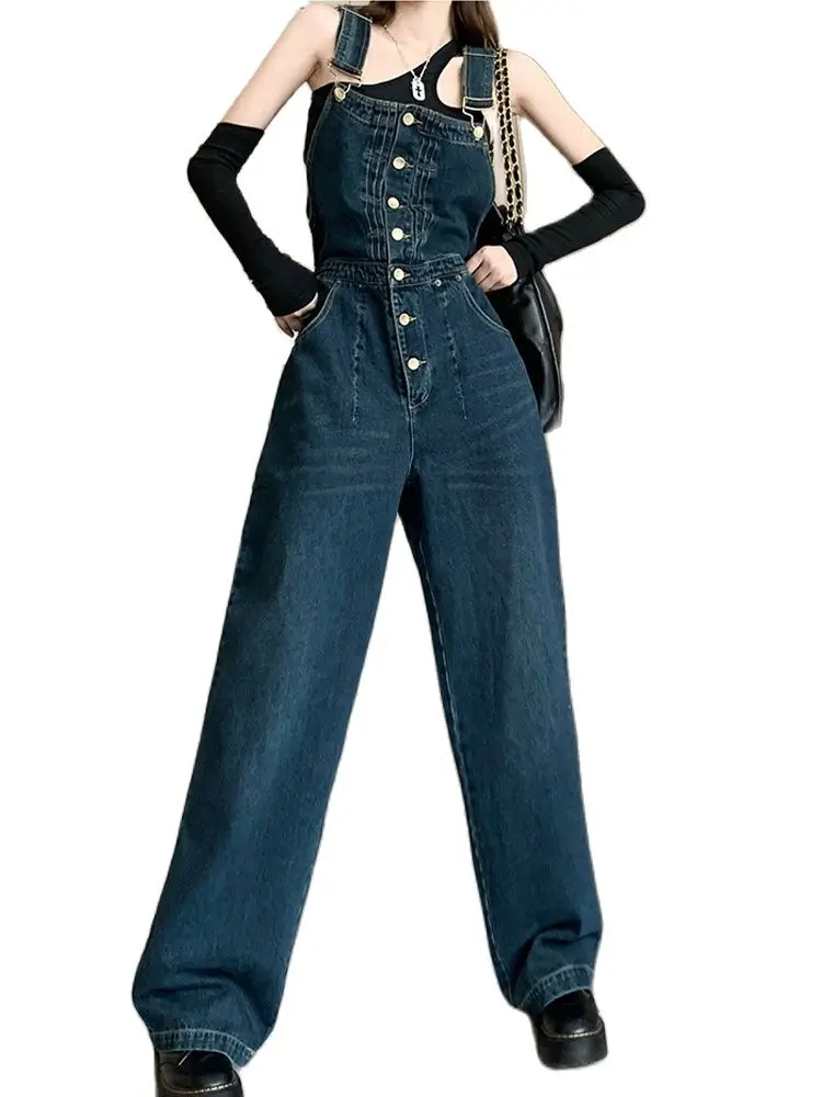 

Casual Workers Denim Troughs Deduaded High Waist Straight Jumpsuit 2022 Autumn New Fashion Women'S Clothing
