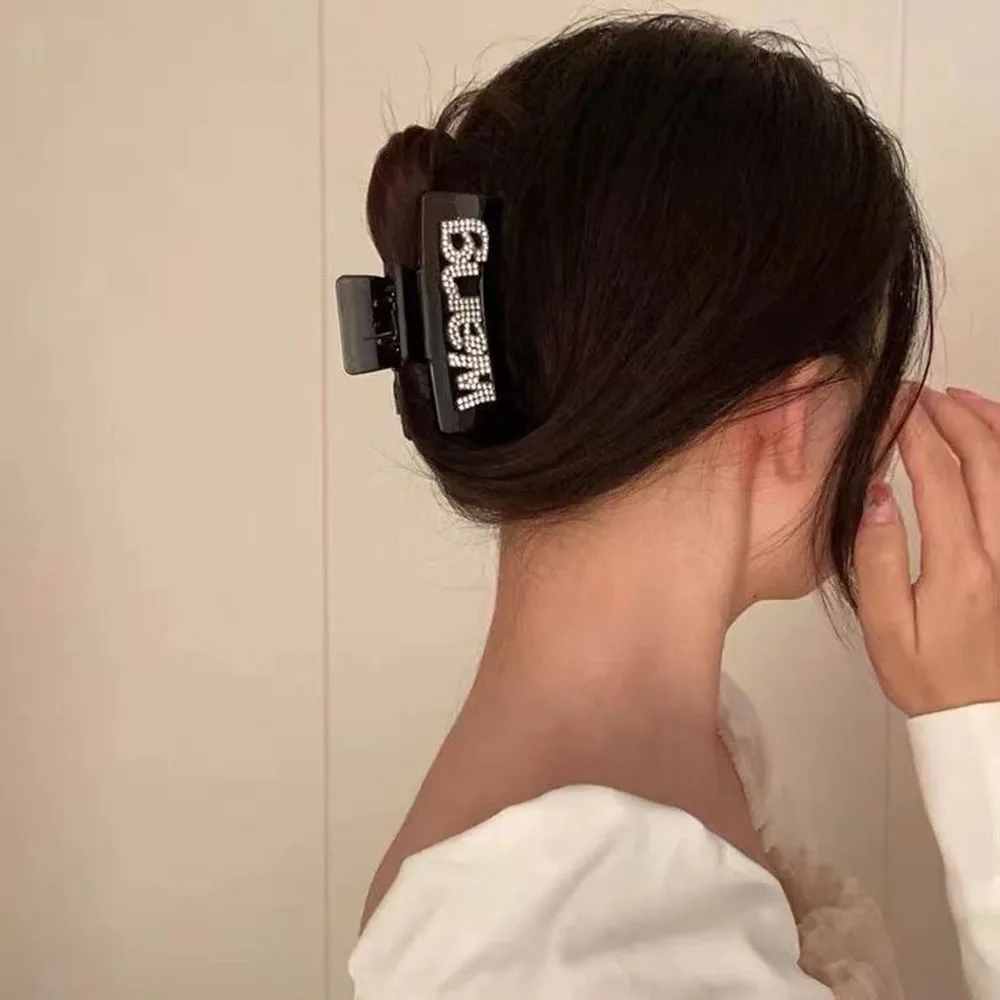 

Summer Sweet Black Grab Claw Clip Hairpin Rhinestone Ladies Headdress Hair Catch Shark Clip Bangs Accessories For Women