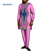 new fashion men long top and pant sets african wax printing 2 pcs sets for men traditional african men clothing wyn1488