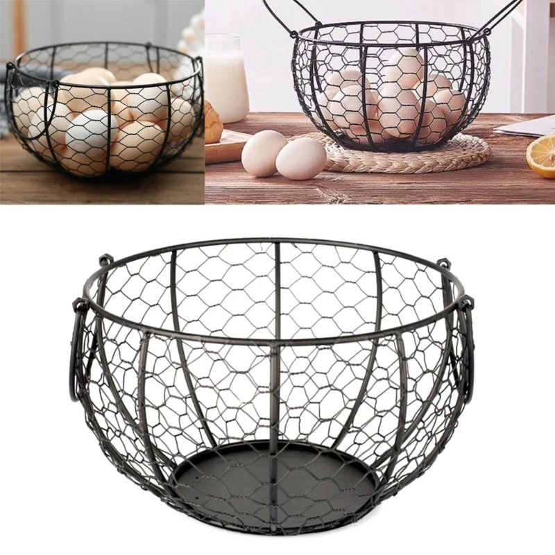 

Kitchen Storage Metal Wire Egg Basket Farm Chicken Cover Egg Holder Organizer Case Nordic Snack Fruit Container