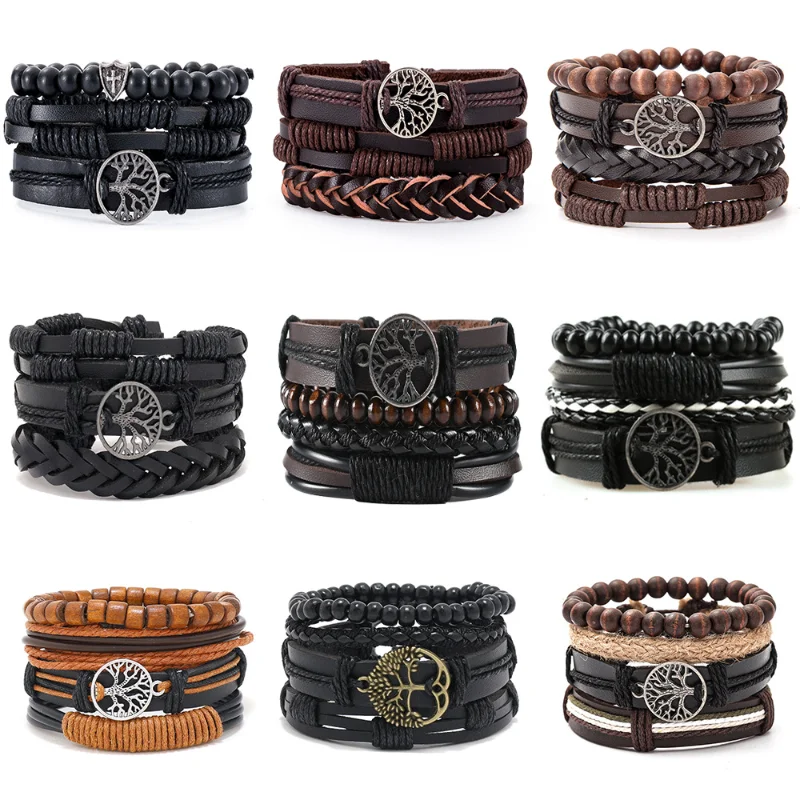 

Set of 3 Black Handmade Woven Pu Leather Bracelet for Men Multi Pack Fashion Vintage Braided Bangle Party Jewelry 2023 New