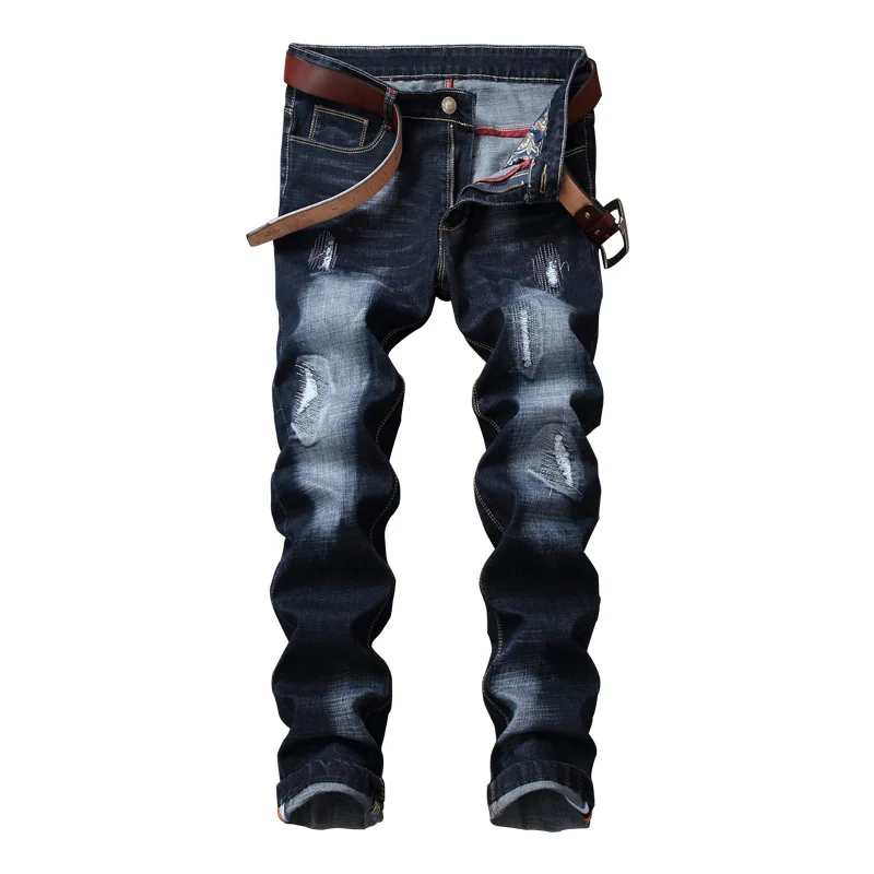 Quick Delivery Of Men's Jeans Casual Straight Tube European And American Classic Torn Patch Fashion Cotton Denim Pants