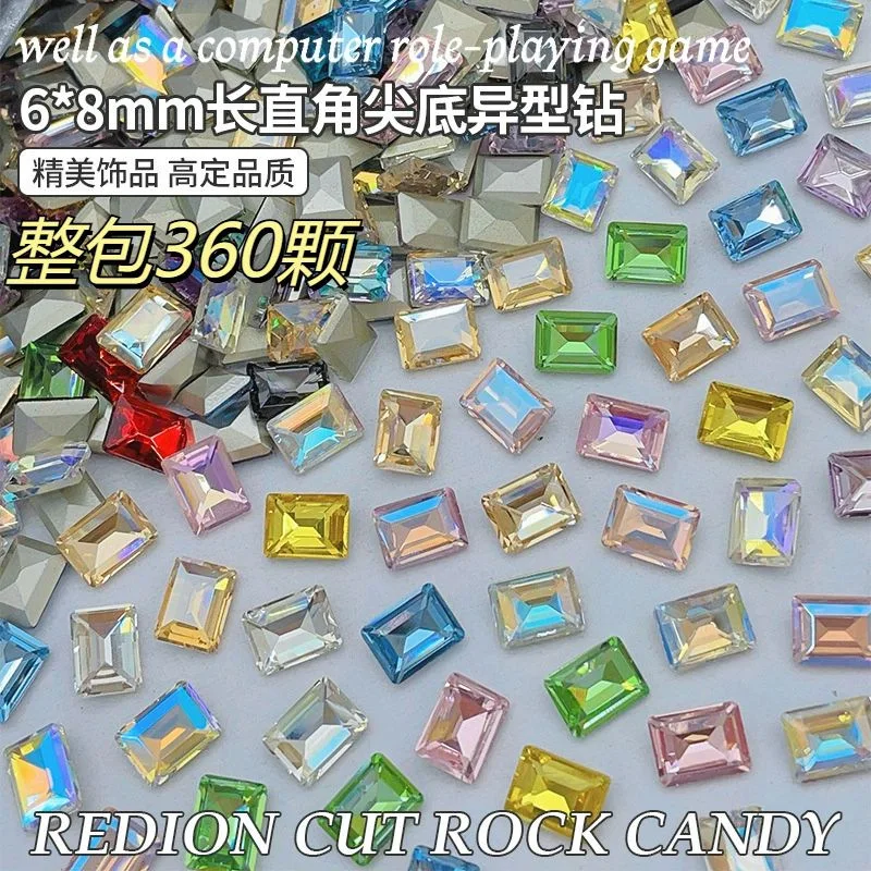 Фото 50 шт. 6*8 мм прямоугольные драгоценные камни для ногтей Стразы K9 Блестящий циркон для ногтей Алмазные кристаллы с заостренным дном Сахарный кубик Дофаминовые ногти Dec №2