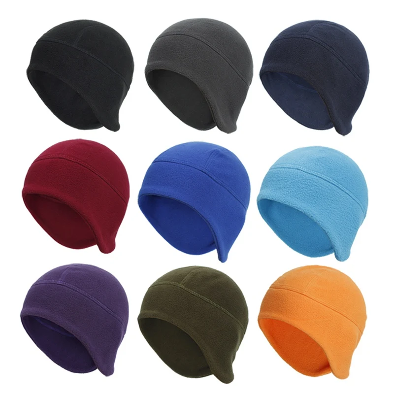 

Polar Fleece Solid Color Keep Warm Men Earflaps Beanie Autumn Winter Ski Ride Unisex Women Skull Cap Ski Cap