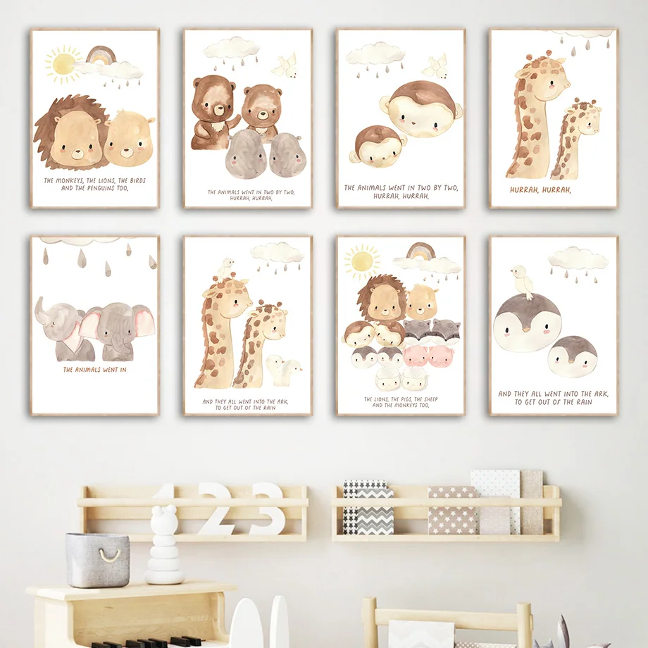 

Nursery Lion Giraffe Bear Elephant Penguin Baby Wall Art Canvas Painting Nordic Posters And Prints Wall Pictures Kids Room Decor